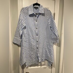 Ronnie Salloway White Blue Stripe Soft Cotton Asymmetrical Tunic Top Size S